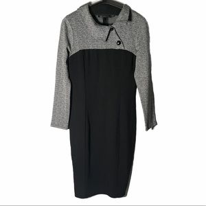 Homeyee Black White Colorblock Long Sleeve Dress